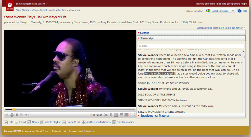 Print Screen de uma página da plataforma Black Studies in Video